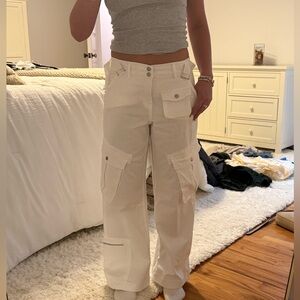 White Low Rise Cargo Pants